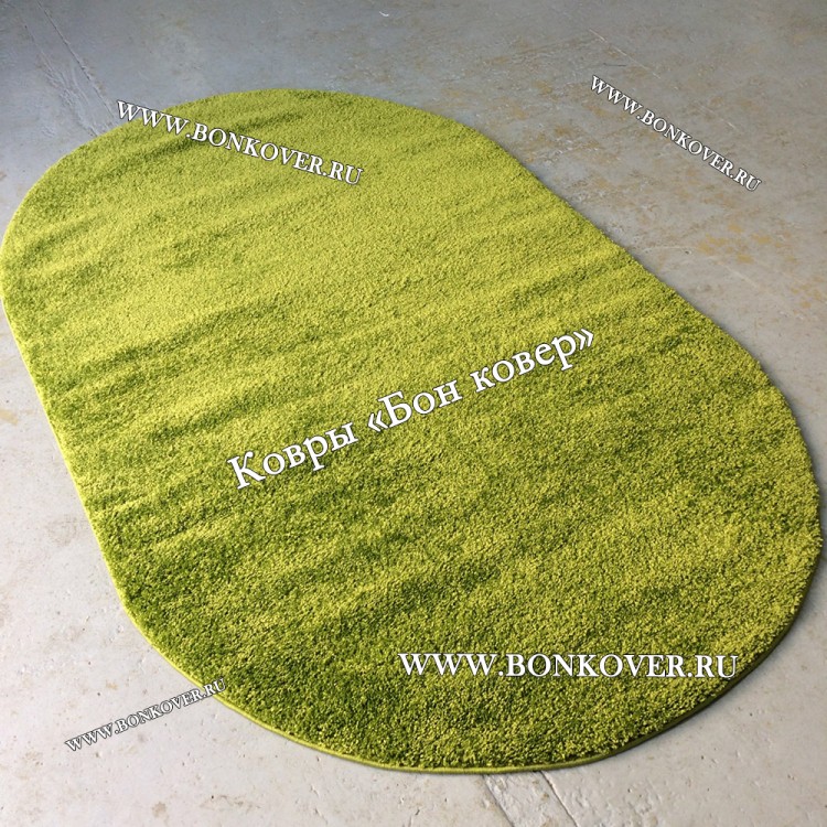 Зеленый Овальный Длинноворсный Ковер